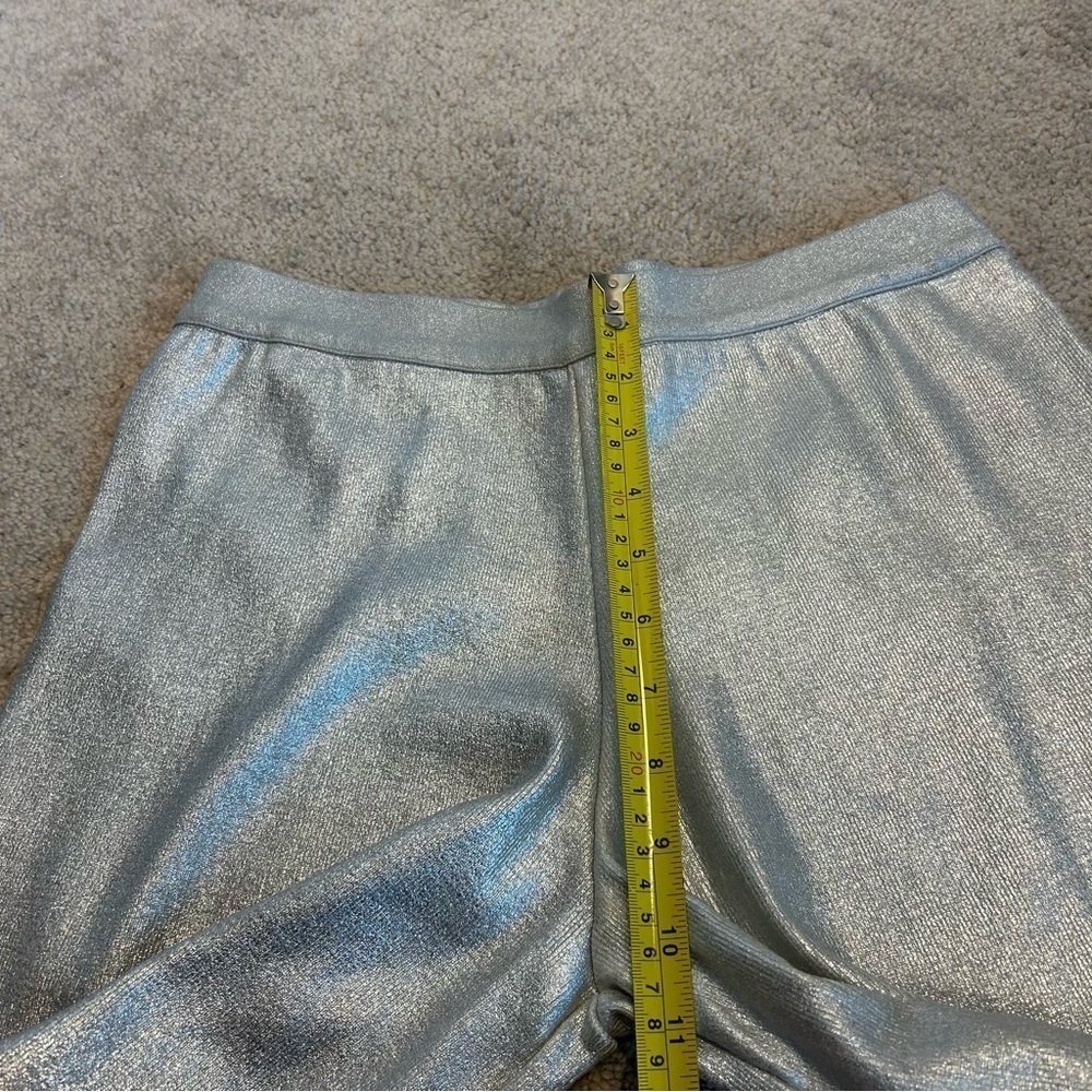 ZARA KNIT METALLIC FOIL SILVER WIDE LEG TROUSERS PANTS BNWT Sz M Bloggers Fave - Picture 13 of 17